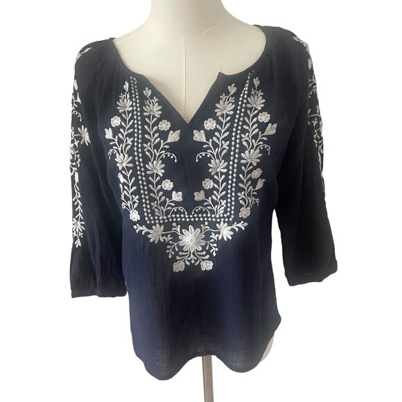 Talbots Navy Embroidered Gauze Popover Sz PXS - Picture 2 of 7